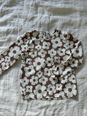 Zara Kids Brown & White Floral Long-Sleeve Top Girls Size 2-3T